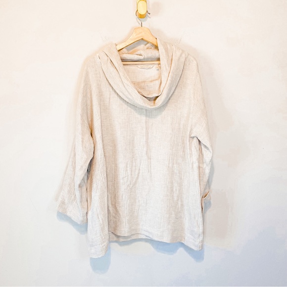 Soft Surroundings Taylen Beige Linen Cotton Blend Tunic Cowl Neck Top Size L - Picture 2 of 7